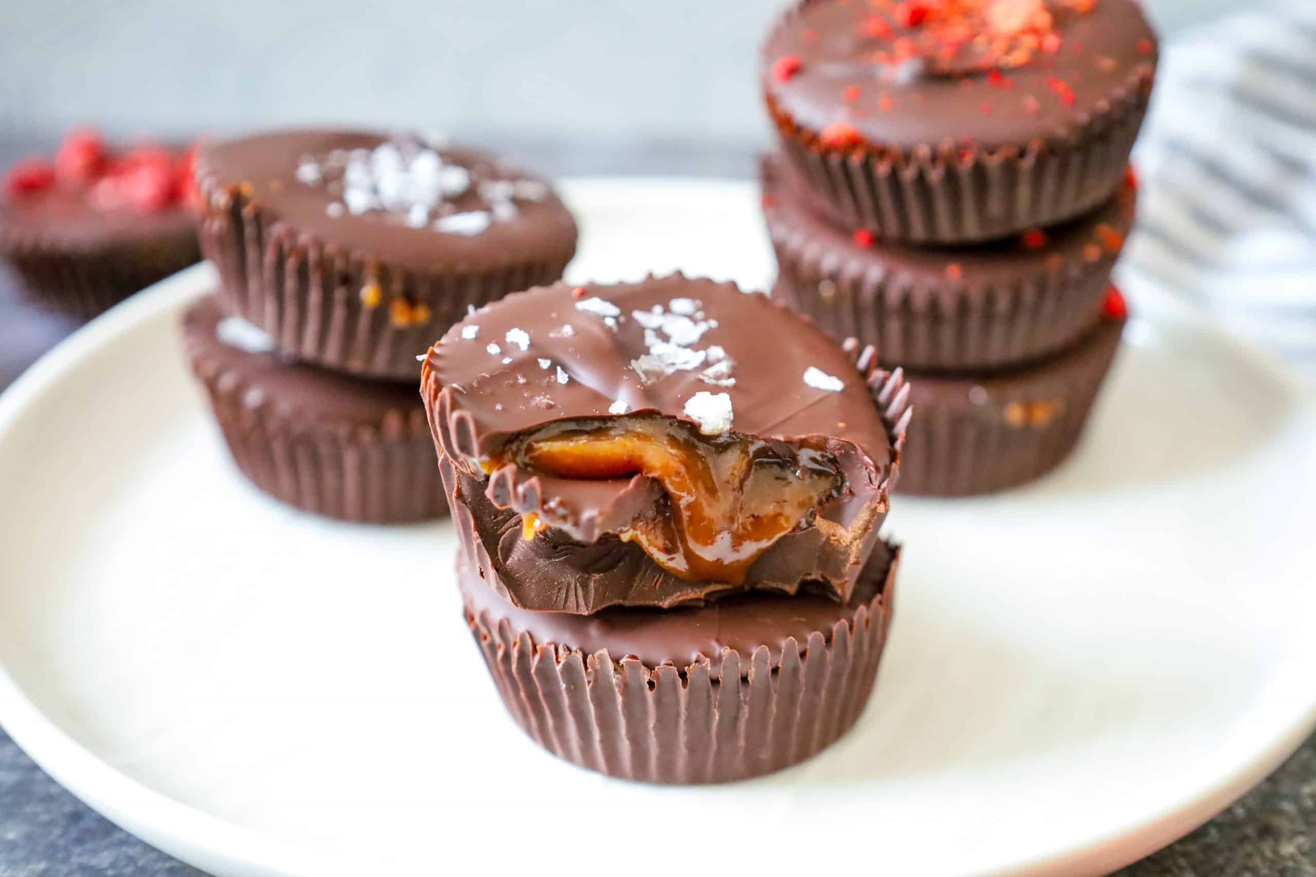 stack of caramel filled Chocolate Candy Cups