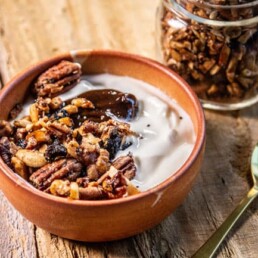 a bowl of grain free granola and yogurt