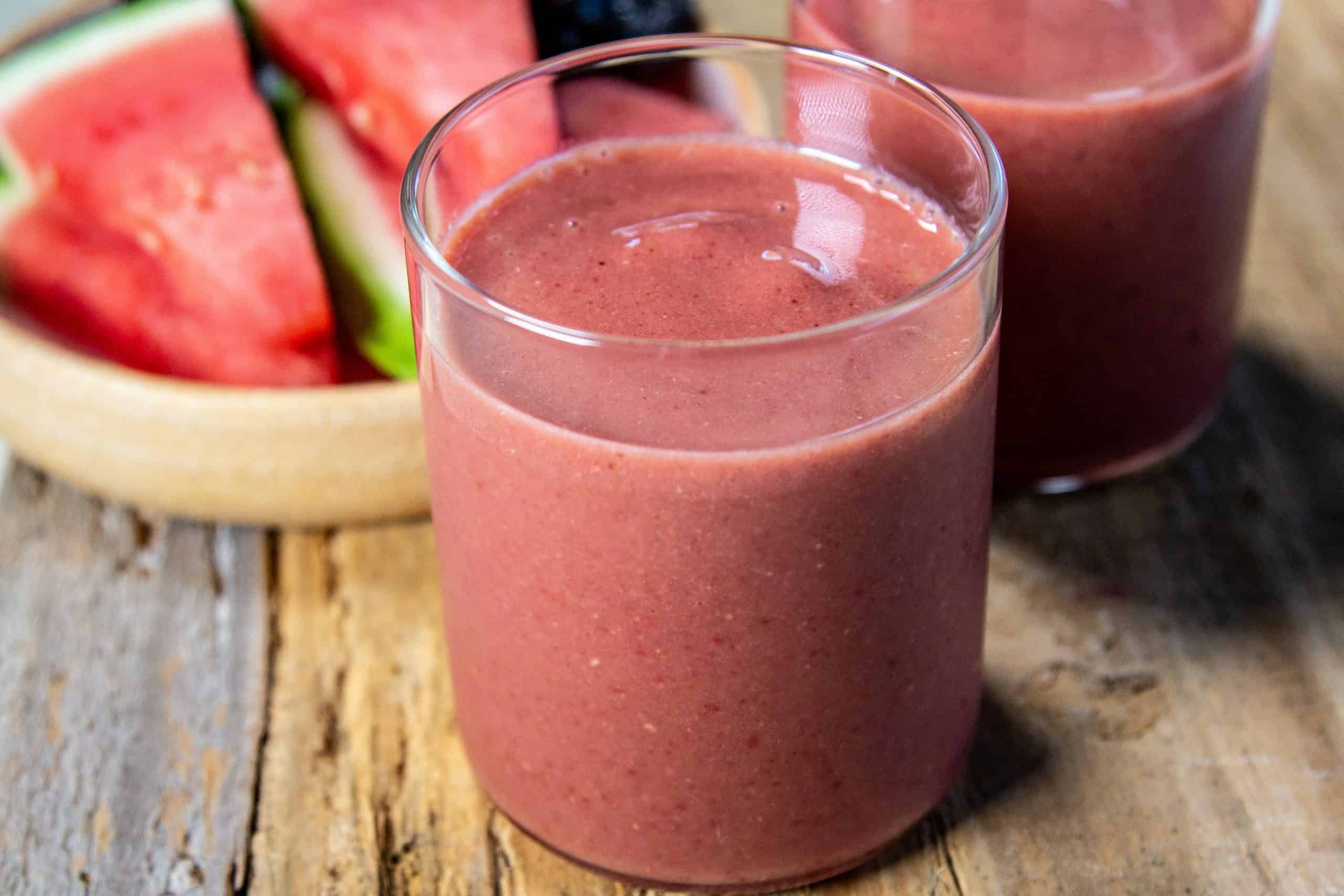 a glass full of a Pink Power Smoothie