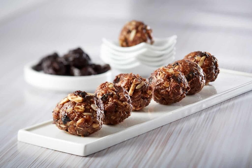 a plate of prune energy balls, aka Right Bites