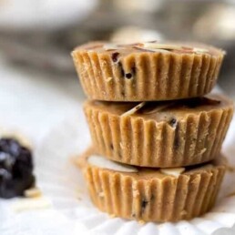 a stack of three Prune Almond Butter Cups