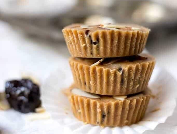 a stack of three Prune Almond Butter Cups