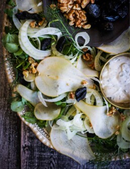 Pear and fennel salad on a plate