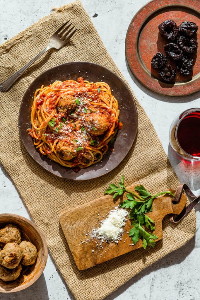 the best turkey meatball recipe served on top of pasta
