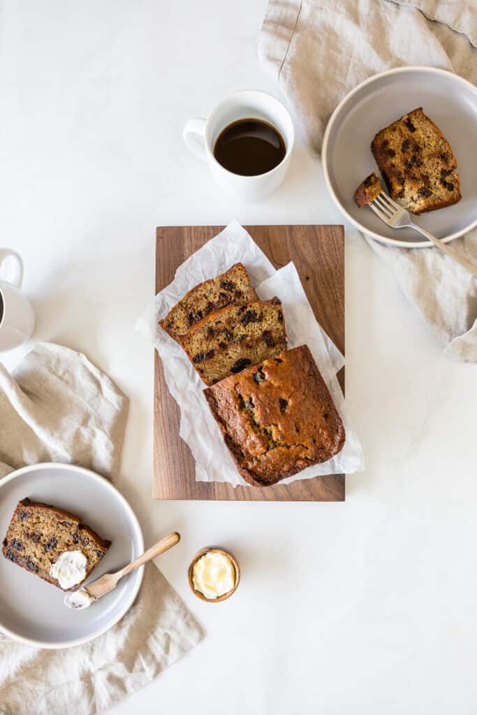 a sliced loaf of Chocolate California Prune and Banana Bread from Peter Sidwell