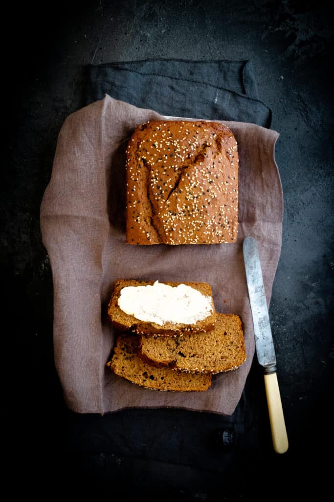 slices of Peter Sidwell's Healthy Banana Bread recipe using prune purée