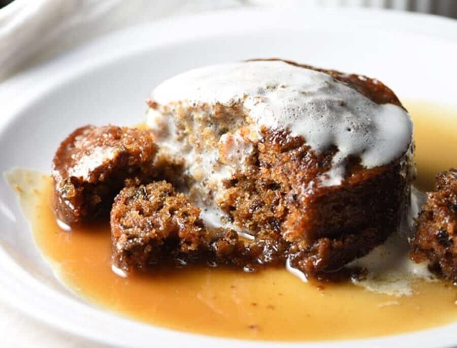 a plate of Sticky Toffee Pudding from Belly Full