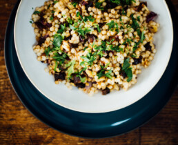 a plate of Spiced Prune Couscous from Nik Sharma