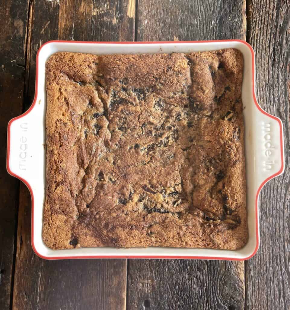 a pan full of No Crumbs Left Gluten-Free Blondies with Red Wine Swirl