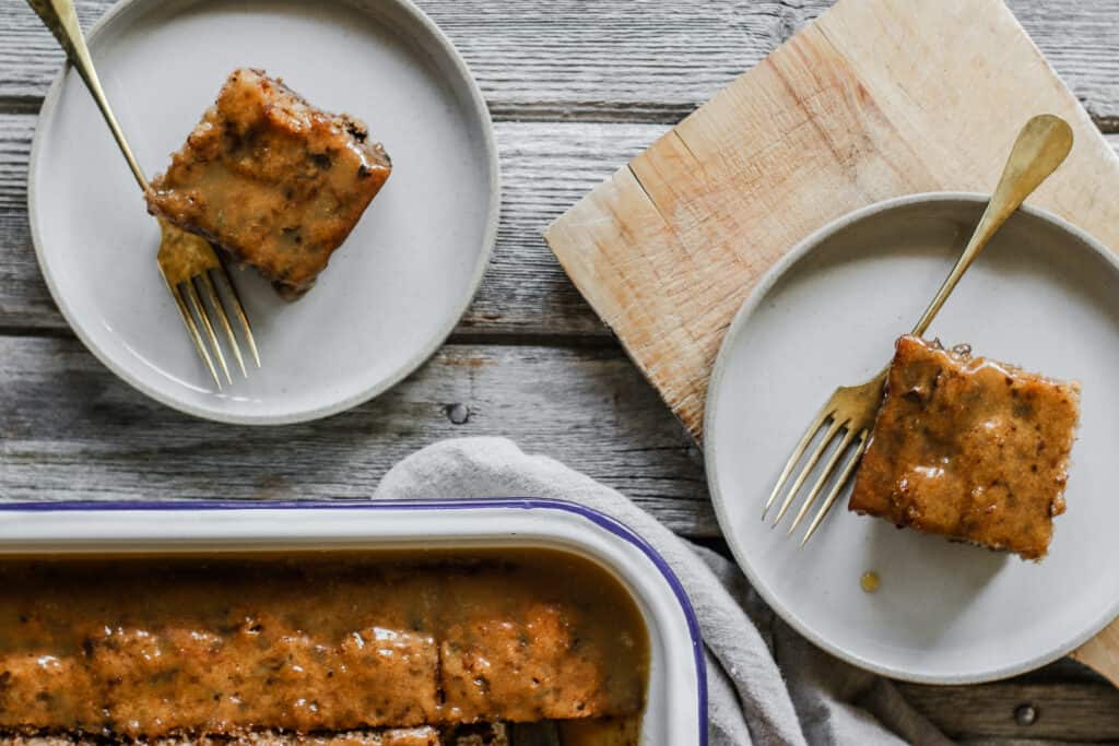 Two slices of Old-Fashioned Prune Cake - heritage recipe from the Mitchell Family
