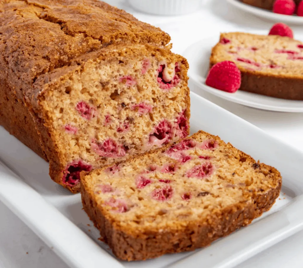  a loaf of Raspberry Prune Bread with a few slices