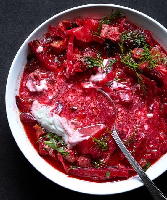 a bowl of red borscht