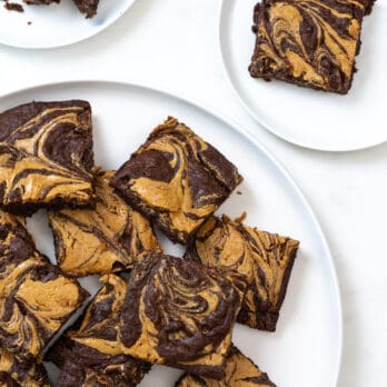 a plate of peanut butter swirl brownies