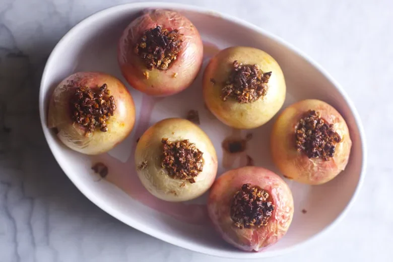 a plate of Paleo Stuffed Apples from Zoë Bakes