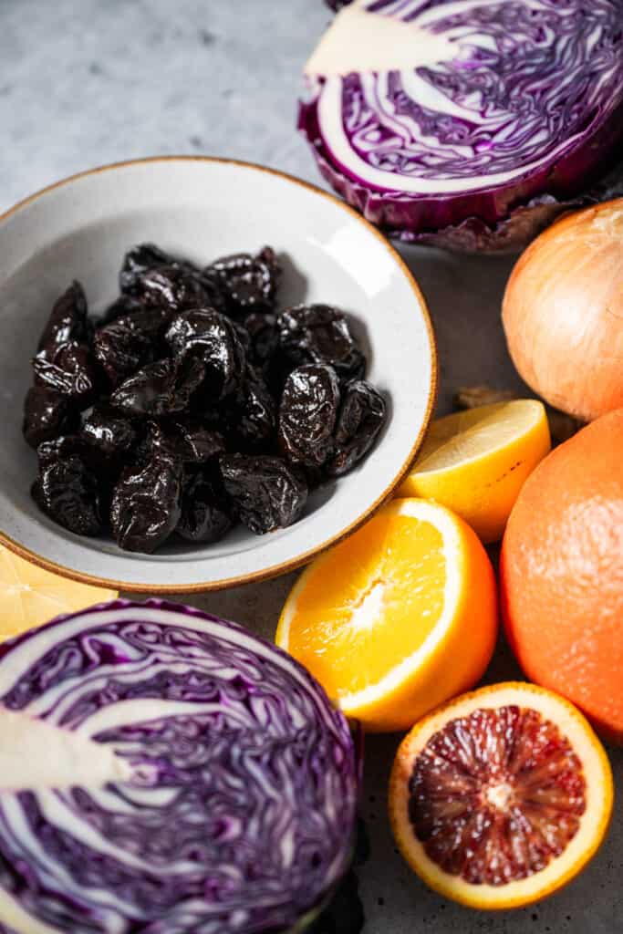 Ingredients needed to make Roasted Cabbage and Prunes