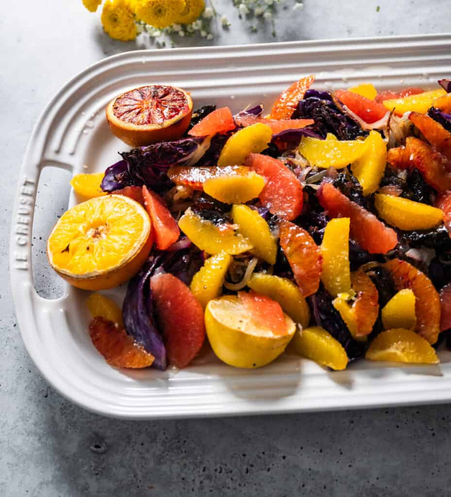 Platter of cabbage with prunes and citrus