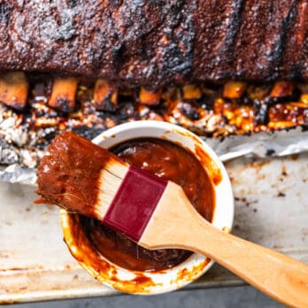 easy BBQ sauce homemade on brush with ribs