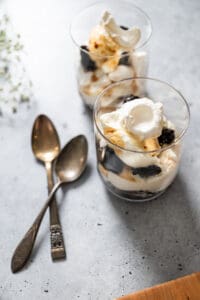 to cups of winter mess with meringues and stewed prunes