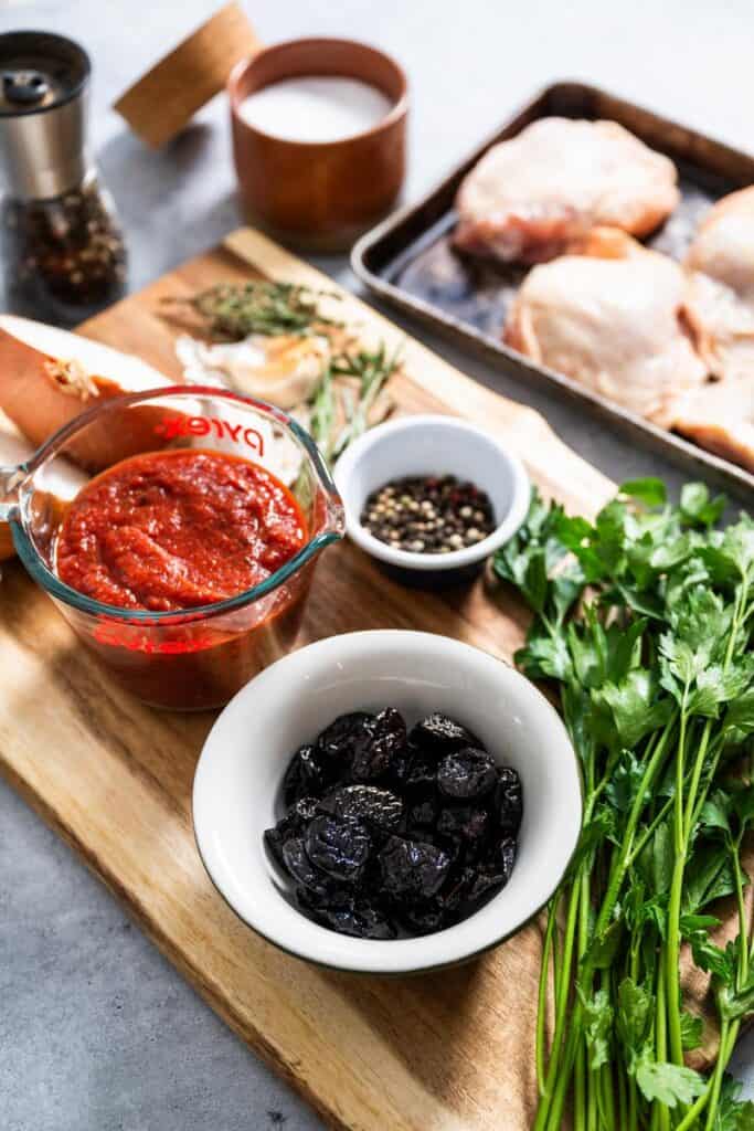 ingredients for Braised Chicken Thighs with Tomatoes and Prunes 