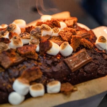 Broiling S'mores Banana Bread with a kitchen torch