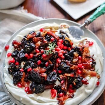 whipped ricotta topped with bacon, prunes and pomegranate arils