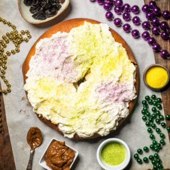 whole California style king cake recipe with beads and ingredients
