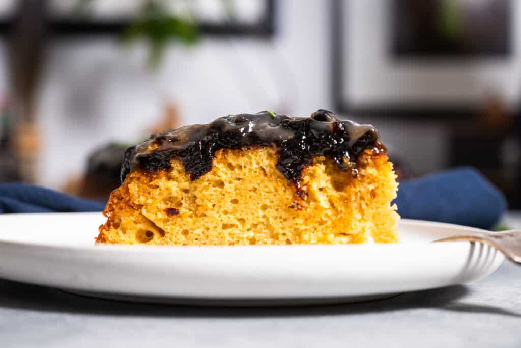 a slice of gregory gourdet's ginger cake with prune and maple glaze
