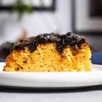 a slice of gregory gourdet's ginger cake with prune and maple glaze