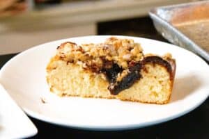 A slice of prune coffee cake.