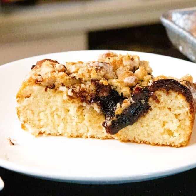 A slice of prune coffee cake.