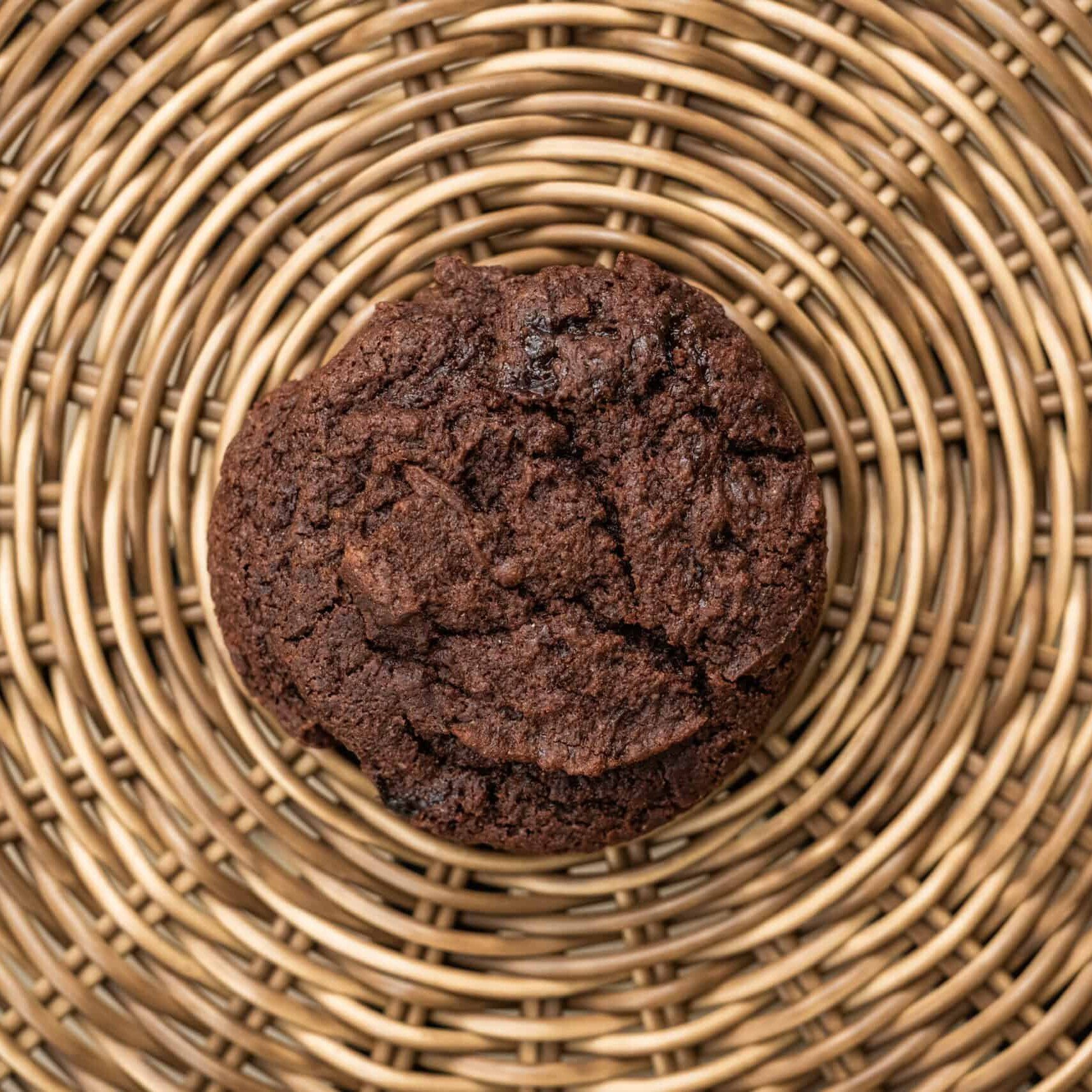 Chocolate olive oil cookie on a basket