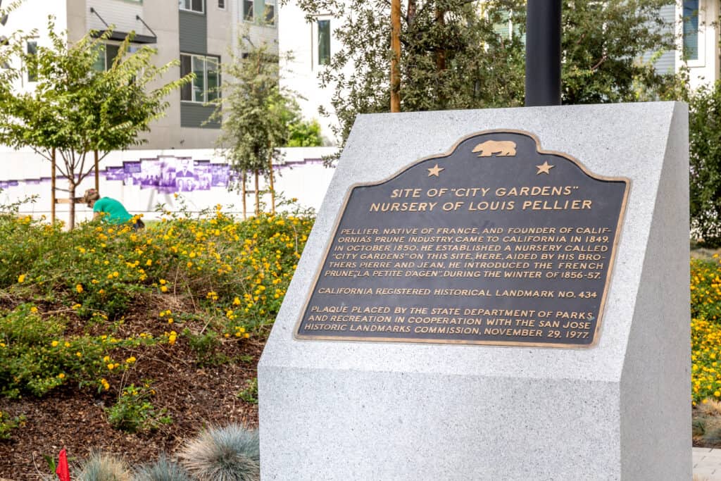 A plaque in modern day Pellier Park marking the site of the historic City Gardens nursery founded by Louis Pellier