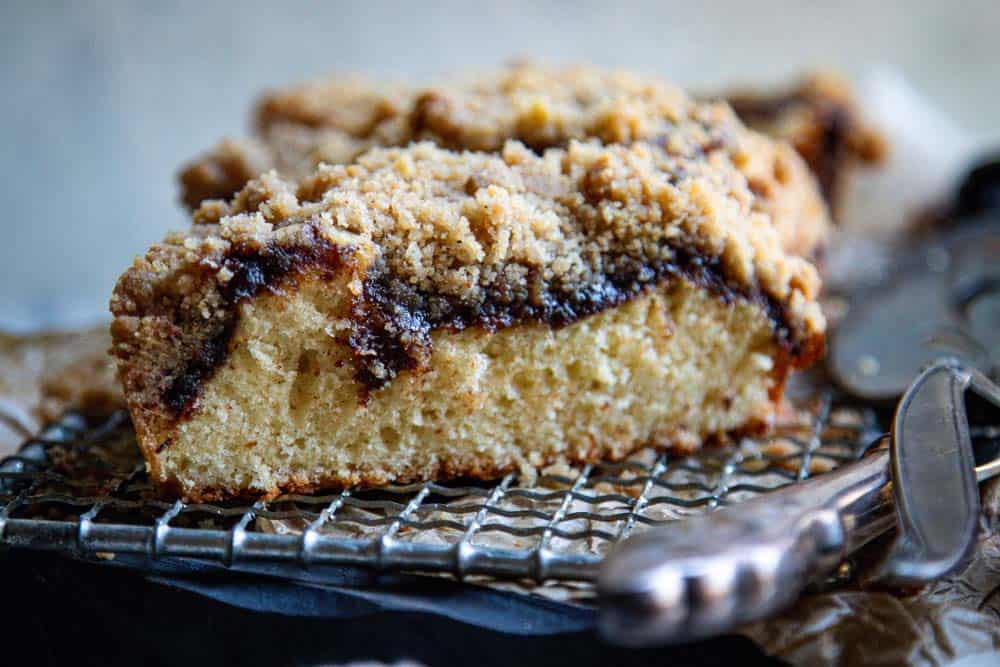 A side view of a slice of Cinnamon Swirl Cake