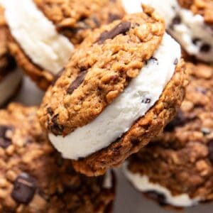 Close up of ice cream sandwich cookies.