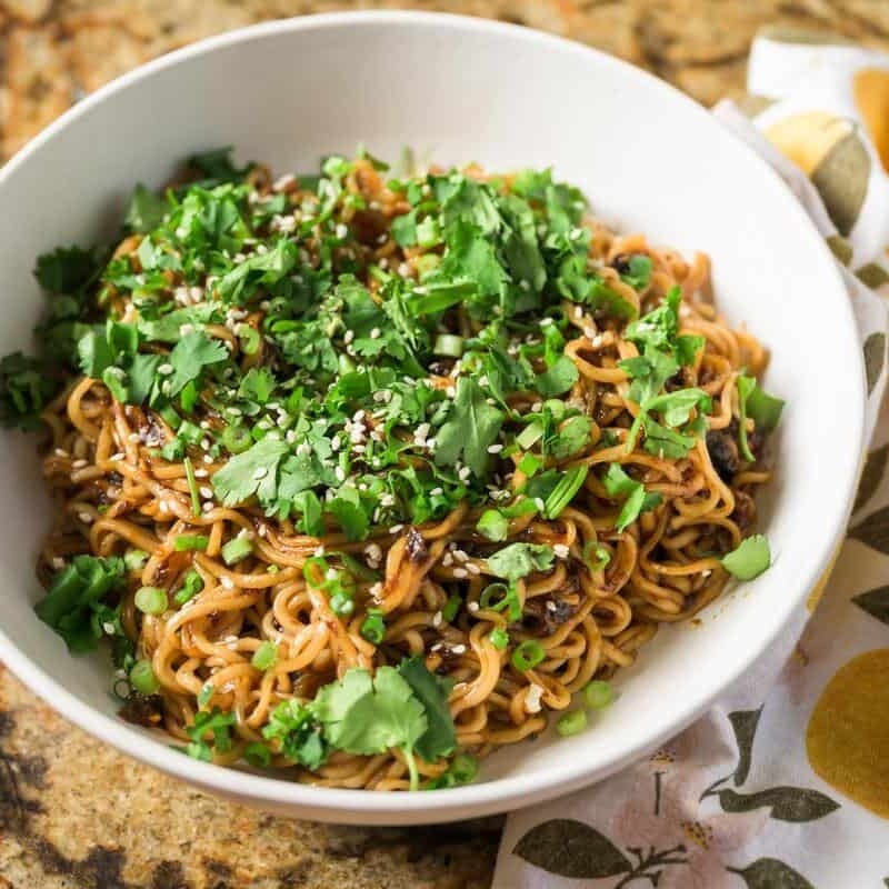 soy sauce ramen noodles in a white bowl