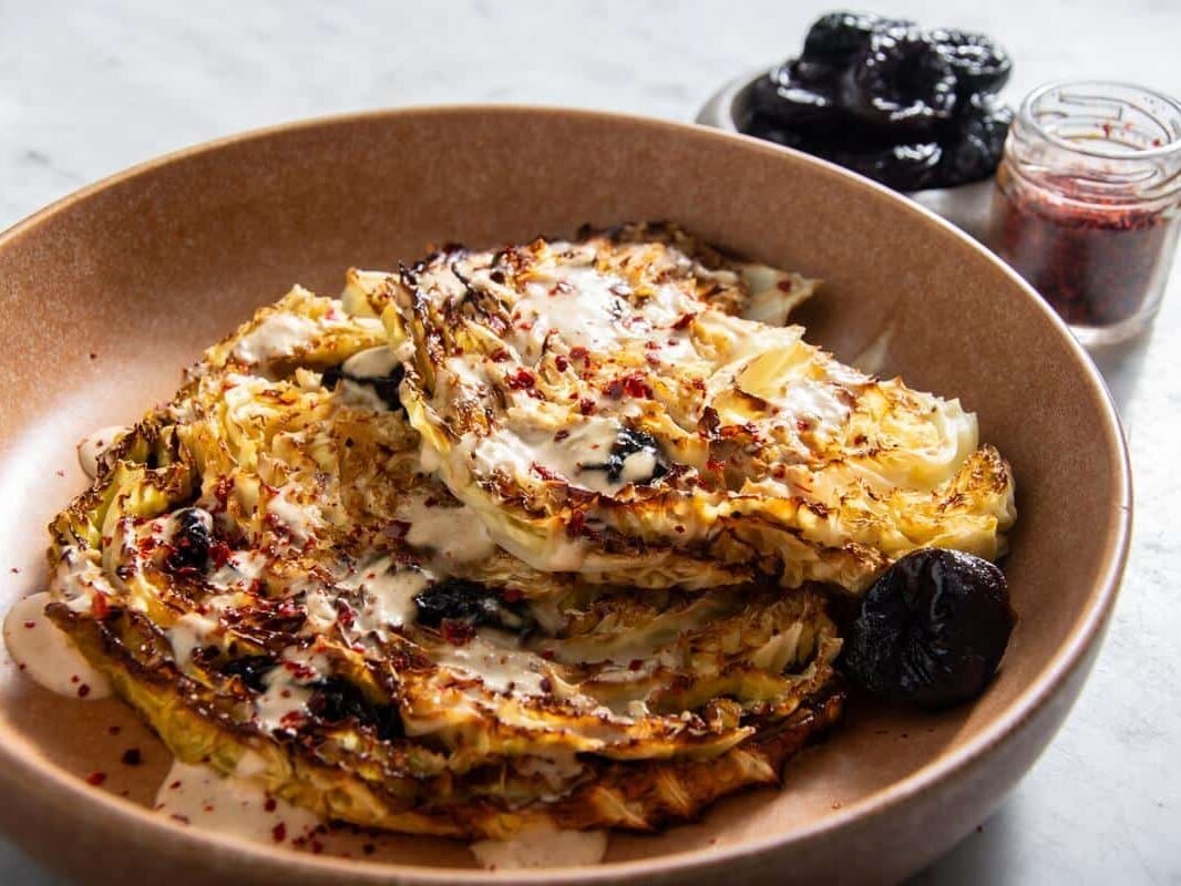 oven baked stuffed savoy cabbage on a platter