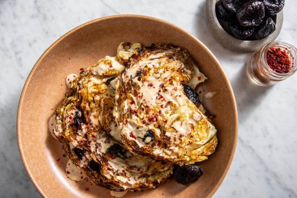 oven baked stuffed savoy cabbage on a platter