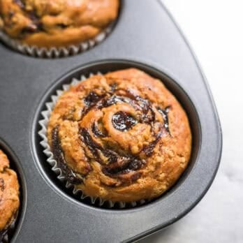 banana prune muffins in a pan