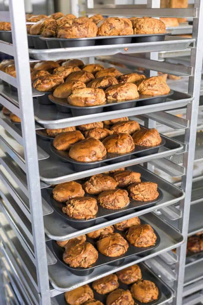 large cooling rack inside bakery