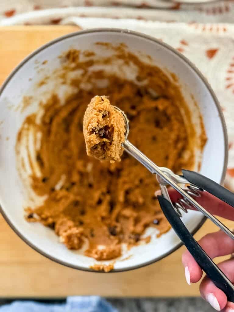 a scoop of pumpkin cookie dough